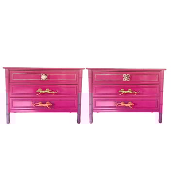 CUSTOMIZABLE A pair of Dixie Aloha Style 3 Drawer Faux Bamboo Nightstands/endtables 
