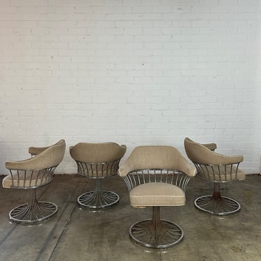 Chrome tulip base arm chairs - set of four 