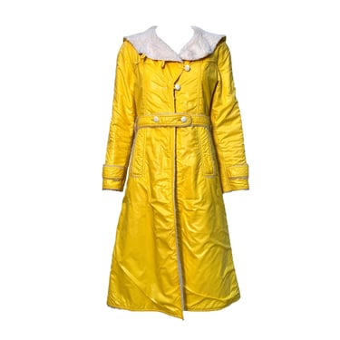 ++++ Courreges Hyperbole Early 1970's Yellow Nylon Sherpa Lined Raincoat Dress