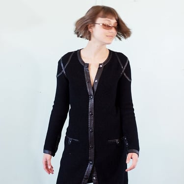 Jean Paul Gaultier cotton knit dress with leather trim - vintage designer coat dress 
