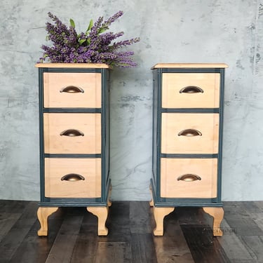 Natural and green Nightstands. Set of 2. Side tables. 