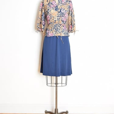 vintage 70s dress navy floral print peplum peasant secretary hippie boho S clothing 