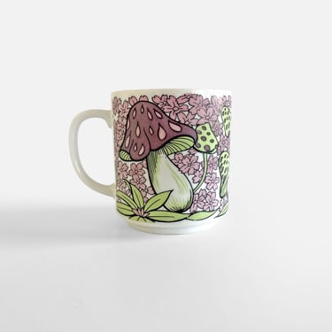 Mushrooms Coffee Mug Cup Kitschy Retro 60's Purple and Green 