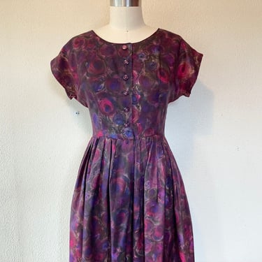 1960s Purple abstract floral dress 
