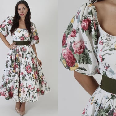 NWT 80s Victor Costa Sakowitz Garden Floral Prom Gown, Deadstock Vintage Designer Romantic Dress, Heavyweight Tulle Summer Sundress, Size 8 