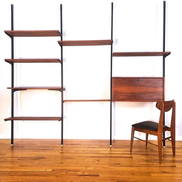 Mid Century Three Bay Tension Wall Unit / Room Divider 