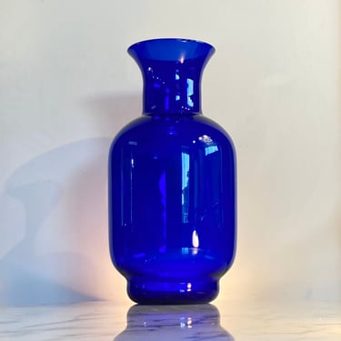 Huge Blenko Cobalt Blue  handblown glass vase 