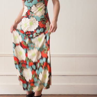 1970s Young Innocent Floral Jersey Maxi Dress 