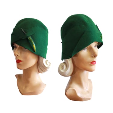 1920s Kelly Green Deco Cloche Hat - 1920s Green Cloche - 1920s Cloche Hat - 1920s Womens Hat - 1920s Womens Green Hat - Antique Art Deco Hat 