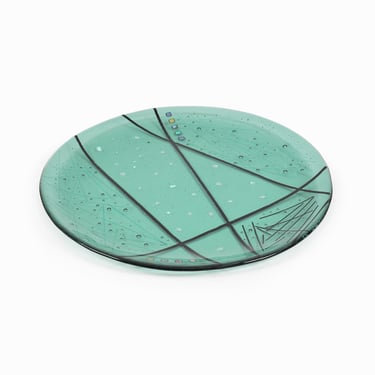 Large Decorative Glass Plate Green Iridescent Platter 