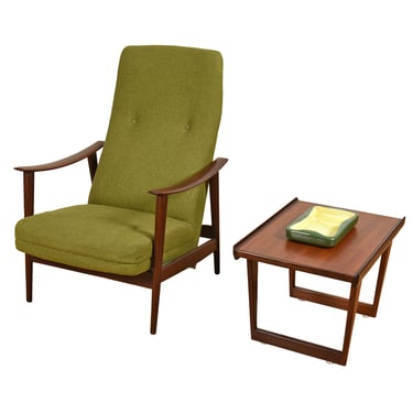 Dux Swedish Teak + Green Fabric Adjustable Lounge Chair