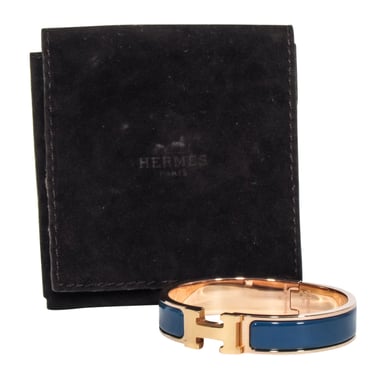 Hermes - Blue w/ 18K Rose Gold Clic H Bracelet