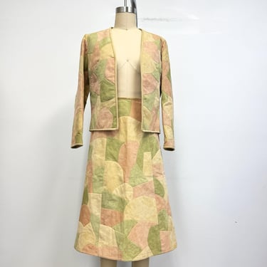 Vintage 70s Patchwork Ultra Suede Skirt and Jacket | Pink and Green | Size 8 