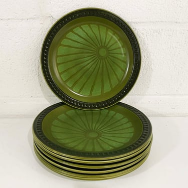Vintage Dinner Plates Set of 7 Plates Mid Century Haruta Empress Suzuka Green Tapestry Colorful Home Dopamine Decor 1970s 