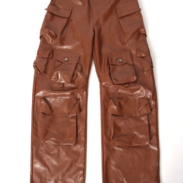 Faux Leather Cargo Trousers