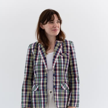 Vintage Multicolor Green Blue Plaid Statement Jacket | 80s Blazer | Cotton Coat | XS S | 