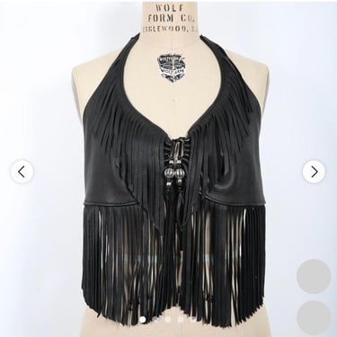 Artisan Handmade Black Leather Fringe Halter Top Boho Bohemian Hippie Hippy Rave Festival Coachella Stagecoach Concert Rockstar RocknRoll 
