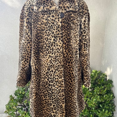 Vintage 80s swing coat faux fur leopard print Sz M Nana Creations 
