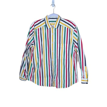 Vintage Women's 90's Talbots Colorful Striped Button Up Blouse Top Shirt, Size M 
