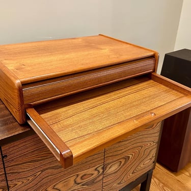 Danish Modern Teak Tambour Desk Organizer Keyboard Tray 23.75” Wide - Free Shipping 