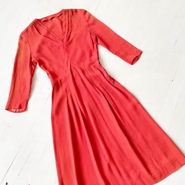 1940s Coral Rayon Crepe Dress 