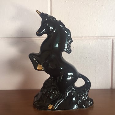 Vintage 1980s Mid Century Modern Ceramic Charging Unicorn Statue 