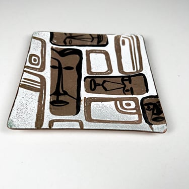 1950s Carl Wyman Modernist Copper Enamel Plate African Motif Ohio 