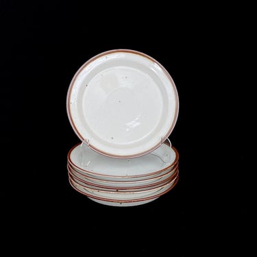 Vintage Speckled Stoneware Earthenware White Brown Mist DANSK 7" Side Plates Denmark Neils Refsgaard 20th Century Modern Design 
