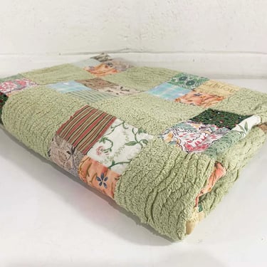 Vintage Colorful Crazy Baby Quilt Blanket Handmade Hand Quilted Country Patchwork Farmhouse Throw Kids Room Nursery Crib 1990s 