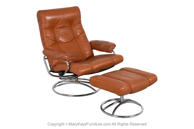 Mid-Century Ekornes Norway Stressless Lounge Chair & Ottoman 