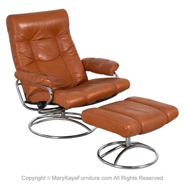 Mid-Century Ekornes Norway Stressless Lounge Chair & Ottoman 