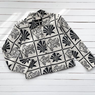 tapestry jacket 90s vintage New Identity black white tropical fish woven blanket tapestry jacket 