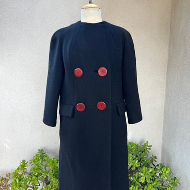Vintage elegant double breasted jet black coat wool knit size S/M by Bullocks Wilshire Collegienne 