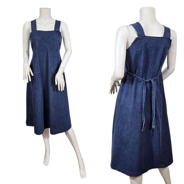 1970s/80s Blue Denim Sleeveless Pinafore Dress I Sz Sm 