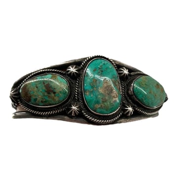 Navajo Three Stone Turquoise Cuff with Starburst Points