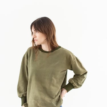 Vintage French Faded Olive Green Sweatshirt | Two Tone Terry | 70s Made in France | FS121 | M | 