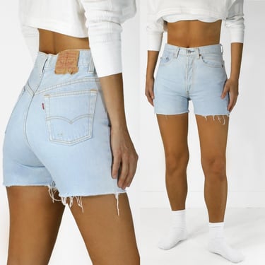 Vintage Levi's 501 Jean Shorts W31 Tag, 28 Waist, 1980s Made in USA, 100% Cotton Denim, Button Fly Cut-offs 