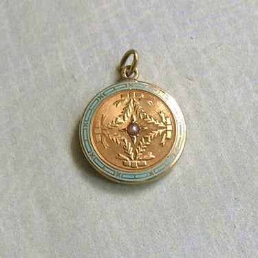 Antique 14K Gold and Enamel Pendant Charm, Gold and Enamel Strobell & Crane Charm Pendant, Antique 14K Gold Charm, Gift For Her (#4340) 