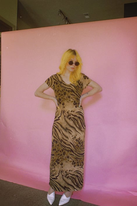 90s Poly Stretch Tiger Print Maxi Dress by TheMetalRomanticShop