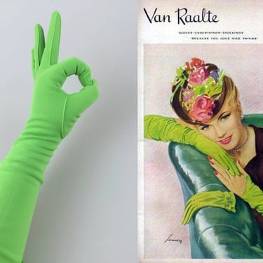 Hand Treat - Vintage 1950s 1960s NOS Bright Green Nylon Mid Arm Gloves - O/S 