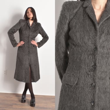 Vintage 1990s Coat / 90s Betsey Johnson Fuzzy Coat / Gray ( XS S ) 