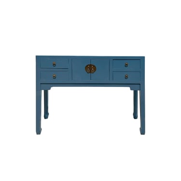 47" Chinese Pastel Venice Blue 4 Drawers Slim Narrow Foyer Side Table cs7596BE 