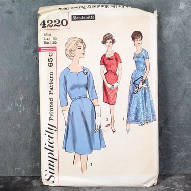 1960s Simplicity #4220 Dress Pattern | Size 16/Bust 36" | UNCUT & FACTORY FOLDED | Free Shipping 
