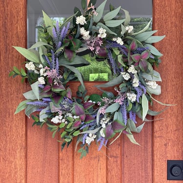Farmhouse lavender and greenery wreath for front door, Eucalyptus wreath,  French country decor, Farmhouse kitchen, Year round wreath 