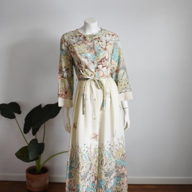 Sears 1970s Butterfly Maxi Lounge Dress - S 