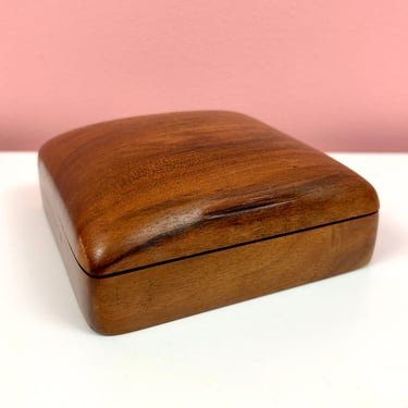 Midcentury Wood Box with Attached Lid 