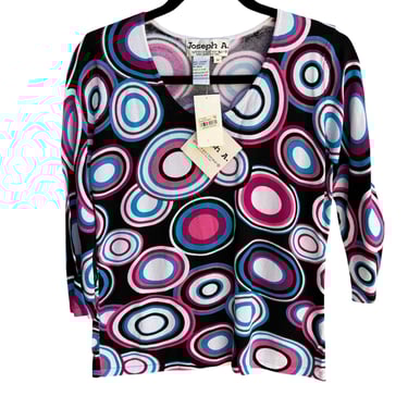 Joseph A Womens Multicolor Circle Print V-Neck 3/4 Sleeve Knit Blouse Top New M