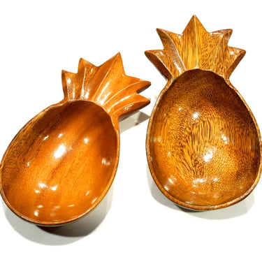 VINTAGE: 2 Pineapple Serving Wood Bowls - Mid Century - Pineapple Bowls - Made in the Philippines - Monkey Pod Wood - SKU 26-D-00007297 