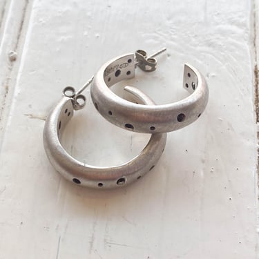 1990s Signed Sterling Silver Perforated Hoops 
