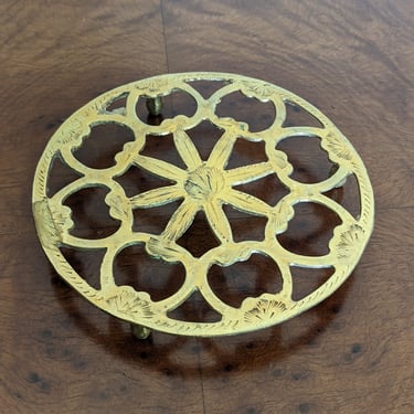 Vintage Indian Brass Round Ornate Trivet 